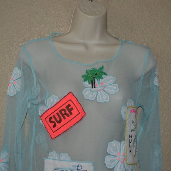 $350 Sz S AnnaCoco Anna Coco Hawaii Blue Nylon Patchwork Swim Beach Top Cover Up - Picture 2 of 8